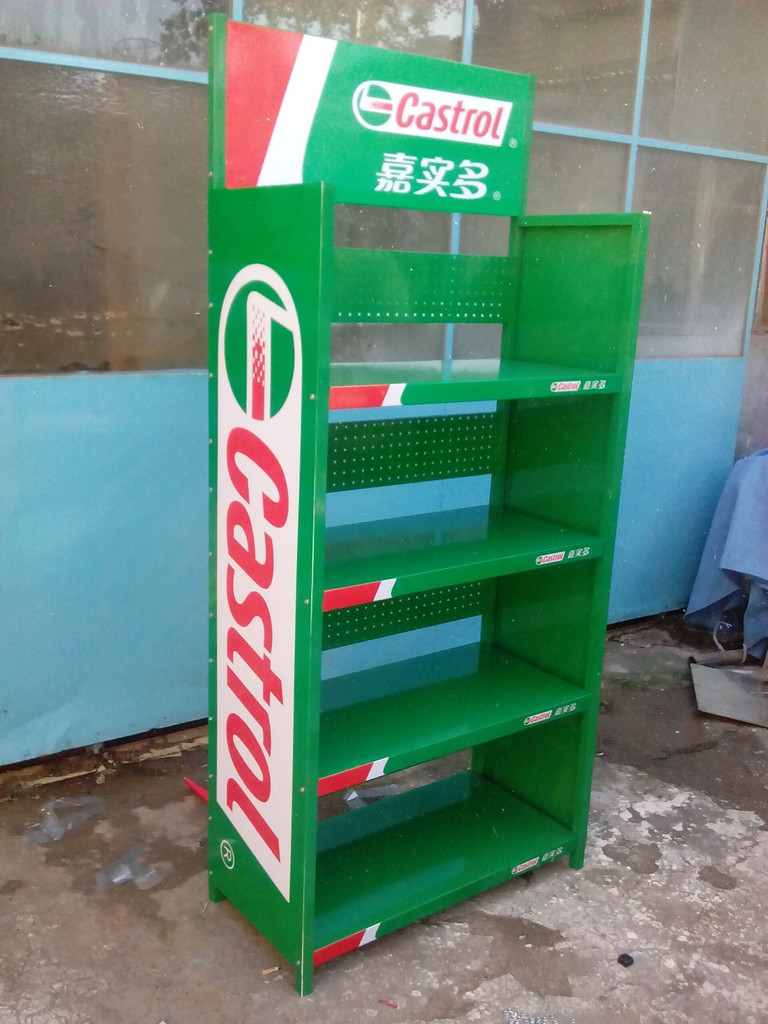 高效展示与存储 黄色壳牌喜力三层润滑油陈列架详解