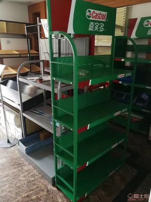 绿色嘉实多货架优惠来袭 专业四层机油展架，提升修理厂形象与效率